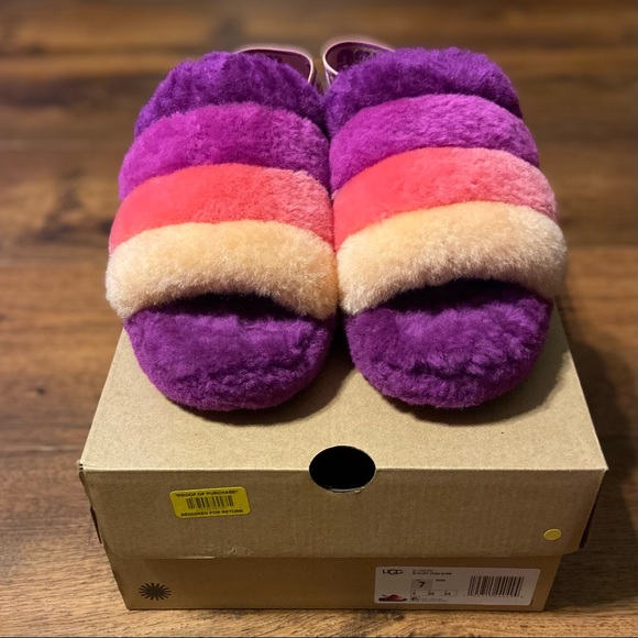 UGG Fluff Yeah Slide Berrylicious Multi Slippers Sandals Women’s - Picture 4 of 6